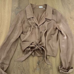 Aritzia Wilfred Tie Front Blouse - BLUSH